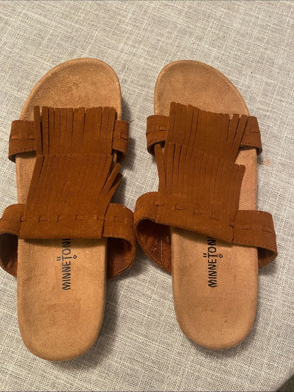 Minnetonka Brown Suede Leather Fringe Sandals Shoes Women’s 8 NEW